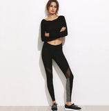 Women Casual Leggings Fitness Winter Leggings New Arrival Ladies Plain Elastic Waist Color Block Mesh Insert Leggings