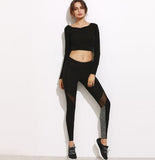 Women Casual Leggings Fitness Winter Leggings New Arrival Ladies Plain Elastic Waist Color Block Mesh Insert Leggings