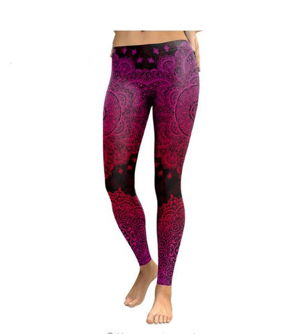 Women Leggings Red mandala Aztec Round Ombre Leggins Fitness 3D Printed High Elasticity Pants Trousers